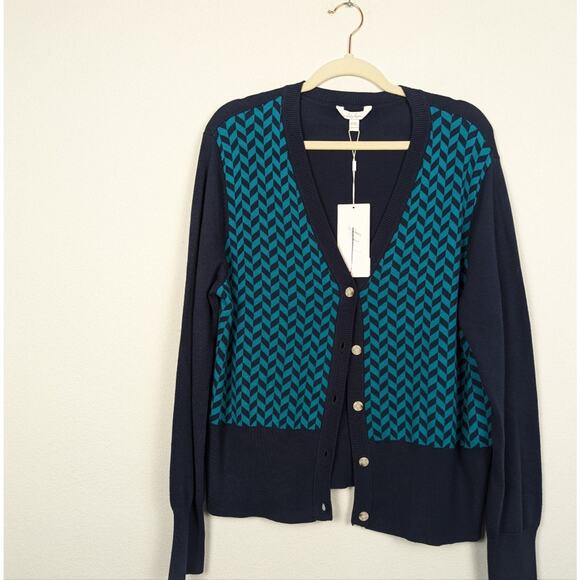 NWT Lady Hagen Dark Navy/Green Herringbone Cardigan Sweater Size XXL - Picture 3 of 7
